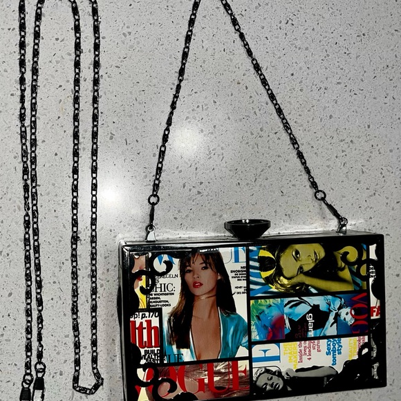 Y2K Pop Art Magazine collages Vinyl Mini bag | Dual chain straps | Statement bag - Picture 4 of 15